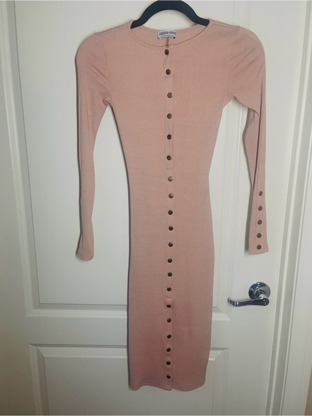 Women's pink Long sleeve Dress with gold snap button details